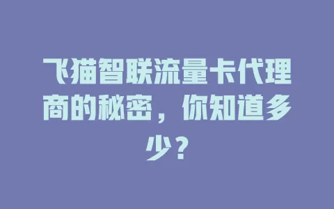 飞猫智联流量卡代理商的秘密，你知道多少？