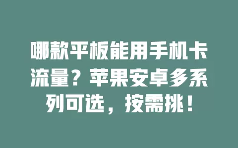 哪款平板能用手机卡流量？苹果安卓多系列可选，按需挑！