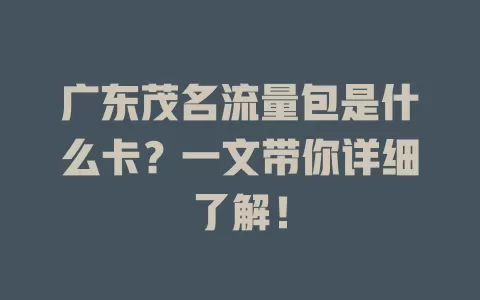 广东茂名流量包是什么卡？一文带你详细了解！