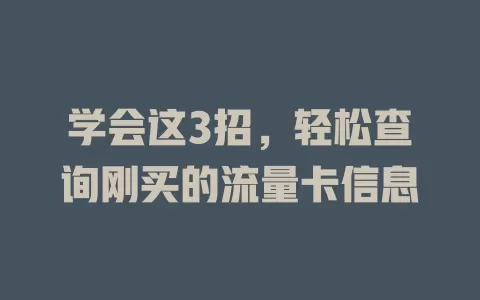 学会这3招，轻松查询刚买的流量卡信息