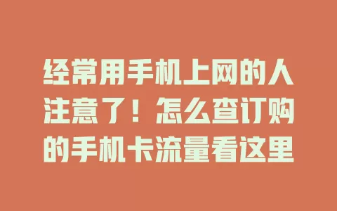 经常用手机上网的人注意了！怎么查订购的手机卡流量看这里
