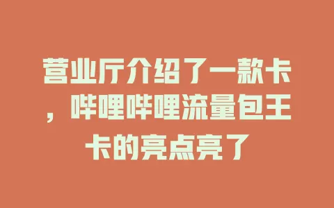 营业厅介绍了一款卡，哔哩哔哩流量包王卡的亮点亮了