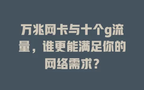 万兆网卡与十个g流量，谁更能满足你的网络需求？