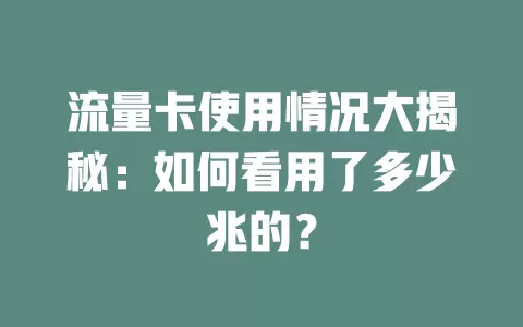 流量卡使用情况大揭秘：如何看用了多少兆的？