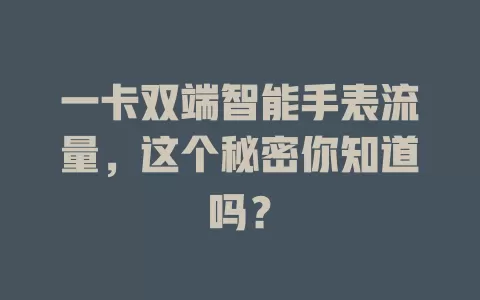 一卡双端智能手表流量，这个秘密你知道吗？