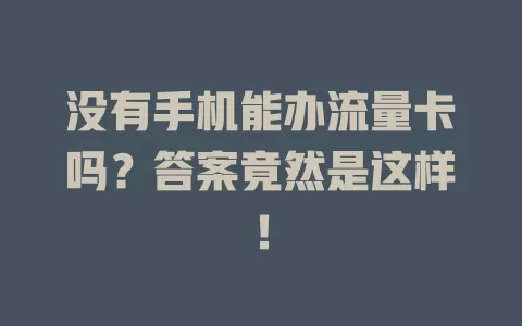 没有手机能办流量卡吗？答案竟然是这样！