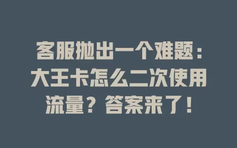 客服抛出一个难题：大王卡怎么二次使用流量？答案来了！