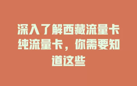 深入了解西藏流量卡纯流量卡，你需要知道这些