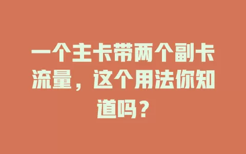 一个主卡带两个副卡流量，这个用法你知道吗？