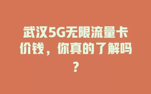 武汉5G无限流量卡价钱，你真的了解吗？