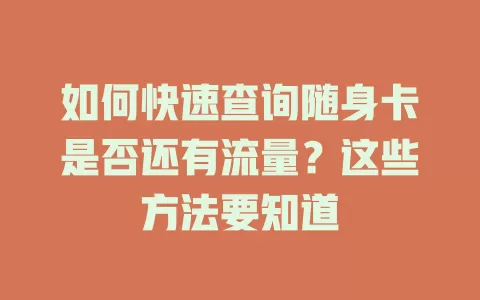 如何快速查询随身卡是否还有流量？这些方法要知道