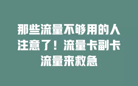 那些流量不够用的人注意了！流量卡副卡流量来救急