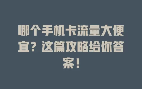 哪个手机卡流量大便宜？这篇攻略给你答案！