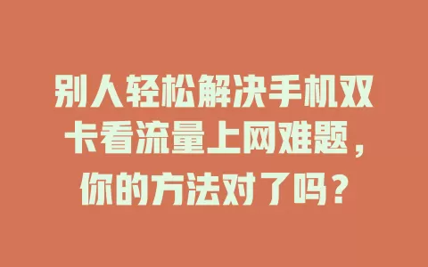 别人轻松解决手机双卡看流量上网难题，你的方法对了吗？