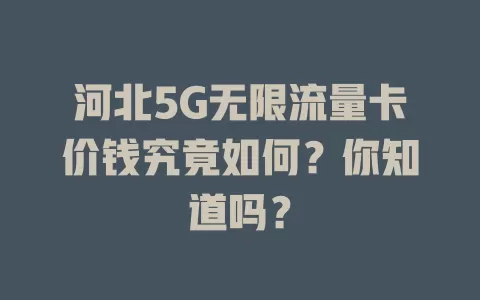 河北5G无限流量卡价钱究竟如何？你知道吗？