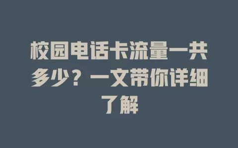 校园电话卡流量一共多少？一文带你详细了解