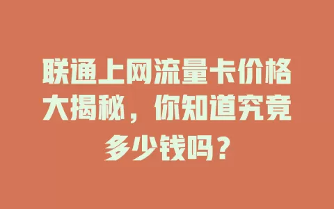 联通上网流量卡价格大揭秘，你知道究竟多少钱吗？