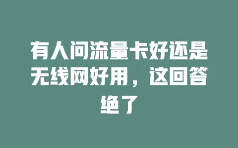 有人问流量卡好还是无线网好用，这回答绝了