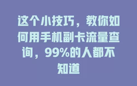 这个小技巧，教你如何用手机副卡流量查询，99%的人都不知道