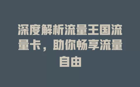 深度解析流量王国流量卡，助你畅享流量自由