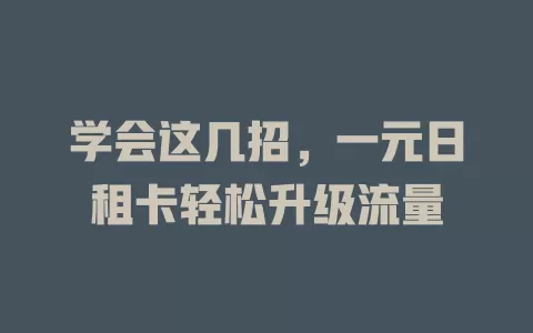 学会这几招，一元日租卡轻松升级流量
