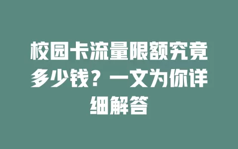 校园卡流量限额究竟多少钱？一文为你详细解答