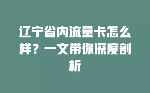 辽宁省内流量卡怎么样？一文带你深度剖析