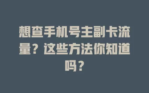 想查手机号主副卡流量？这些方法你知道吗？