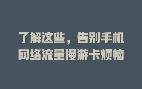 了解这些，告别手机网络流量漫游卡烦恼