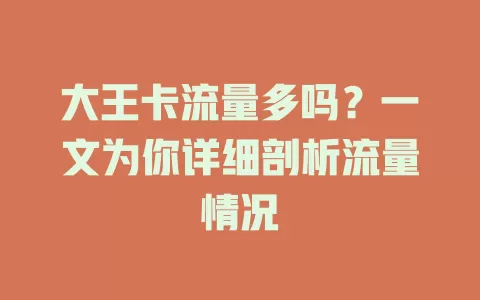 大王卡流量多吗？一文为你详细剖析流量情况