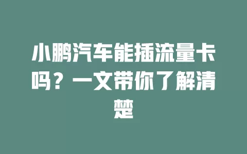 小鹏汽车能插流量卡吗？一文带你了解清楚