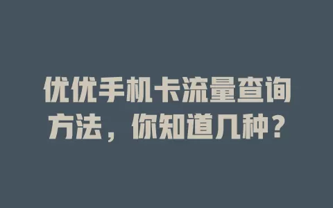 优优手机卡流量查询方法，你知道几种？