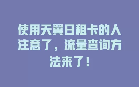 使用天翼日租卡的人注意了，流量查询方法来了！