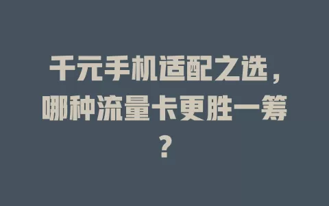 千元手机适配之选，哪种流量卡更胜一筹？