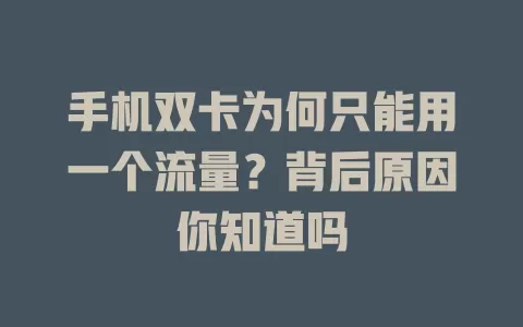 手机双卡为何只能用一个流量？背后原因你知道吗