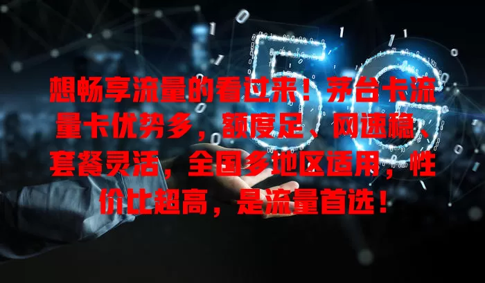 想畅享流量的看过来！茅台卡流量卡优势多，额度足、网速稳、套餐灵活，全国多地区适用，性价比超高，是流量首选！