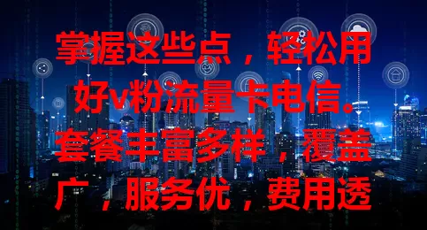 掌握这些点，轻松用好v粉流量卡电信。套餐丰富多样，覆盖广，服务优，费用透明，是选流量卡的不错之选，善用特点就能畅享便捷网络生活