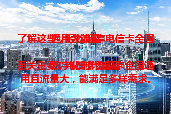了解这些，轻松畅享电信卡全国通用大流量

数字化时代流量至关重要，电信卡流量卡全国通用且流量大，能满足多样需求。无论在哪，网络稳定。出差商务、追剧娱乐都不愁流量，网络质量出色，带来优质体验。