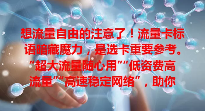 想流量自由的注意了！流量卡标语暗藏魔力，是选卡重要参考。“超大流量随心用”“低资费高流量”“高速稳定网络”，助你凭标语挑到适配卡，开启畅快网络之旅