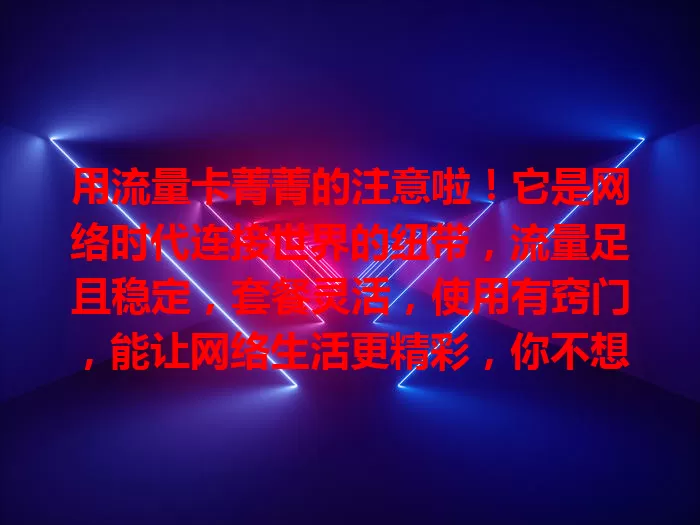 用流量卡菁菁的注意啦！它是网络时代连接世界的纽带，流量足且稳定，套餐灵活，使用有窍门，能让网络生活更精彩，你不想试试吗？