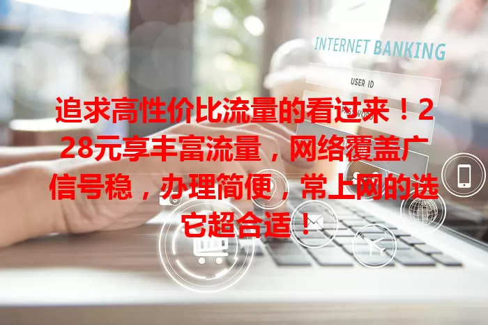 追求高性价比流量的看过来！228元享丰富流量，网络覆盖广信号稳，办理简便，常上网的选它超合适！