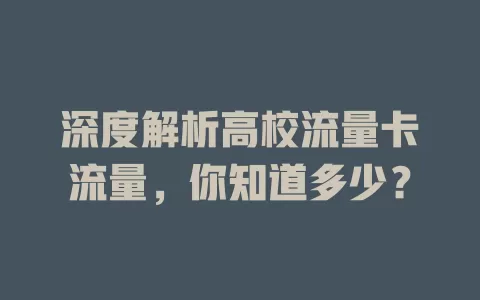 深度解析高校流量卡流量，你知道多少？