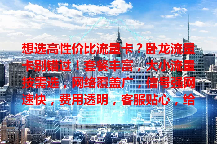 想选高性价比流量卡？卧龙流量卡别错过！套餐丰富，大小流量按需选，网络覆盖广，信号强网速快，费用透明，客服贴心，给你优质体验与实惠，解决选卡烦恼！