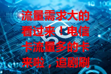 流量需求大的看过来！电信卡流量多的卡来啦，追剧刷短视频超爽，办公网络稳，覆盖广又稳定，告别流量烦恼，畅享数字生活
