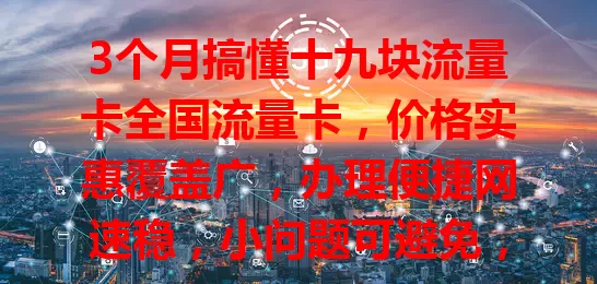 3个月搞懂十九块流量卡全国流量卡，价格实惠覆盖广，办理便捷网速稳，小问题可避免，性价比超高！