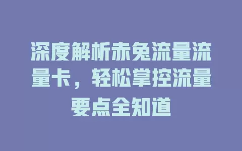 深度解析赤兔流量流量卡，轻松掌控流量要点全知道