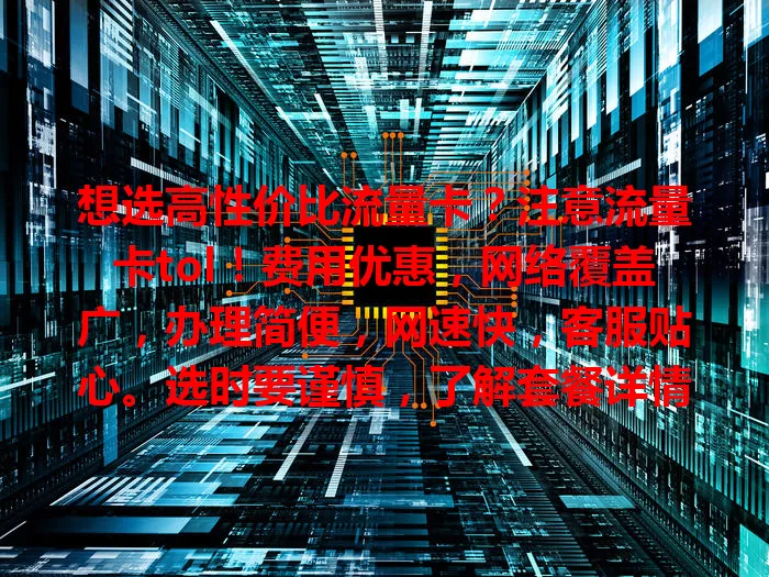 想选高性价比流量卡？注意流量卡tol！费用优惠，网络覆盖广，办理简便，网速快，客服贴心。选时要谨慎，了解套餐详情，正规渠道买，享便利上网新选择！