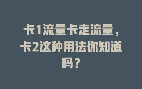 卡1流量卡走流量，卡2这种用法你知道吗？