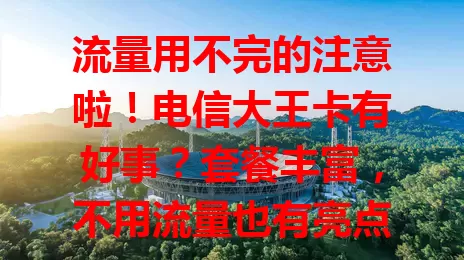 流量用不完的注意啦！电信大王卡有好事？套餐丰富，不用流量也有亮点，通话清晰、网络稳、服务贴心，还能灵活调套餐，是手机套餐优质之选