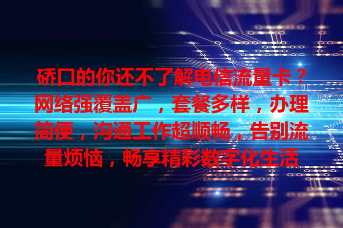 硚口的你还不了解电信流量卡？网络强覆盖广，套餐多样，办理简便，沟通工作超顺畅，告别流量烦恼，畅享精彩数字化生活